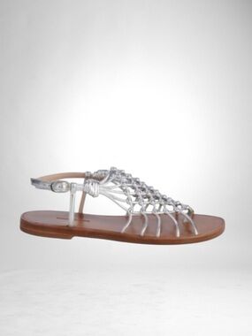 Stuart Weitzman Seaside Silver Metallic Leather Gladiator Sandals Size 8.5